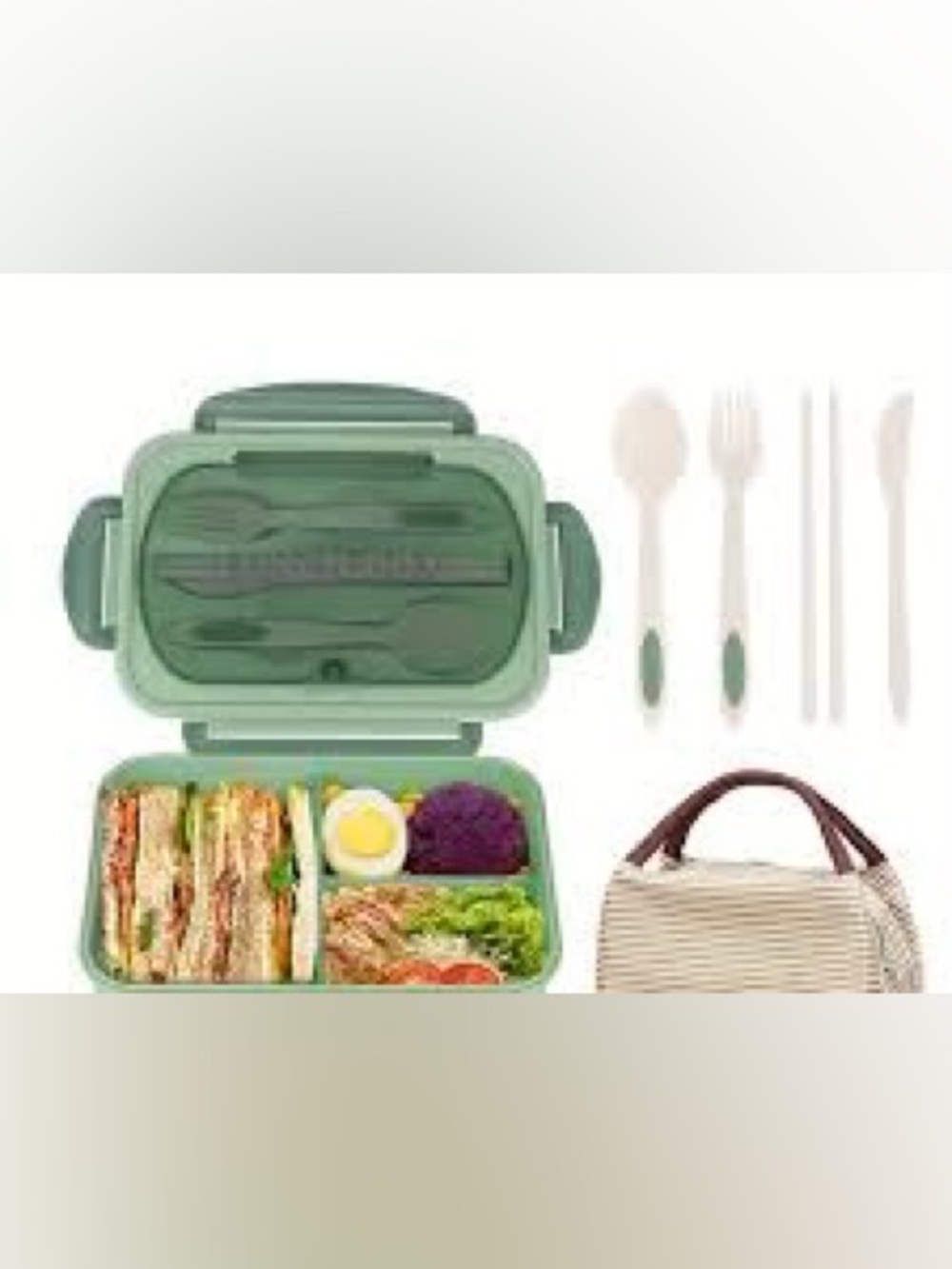 NWOT Green Bento Lunch Box with Utensils